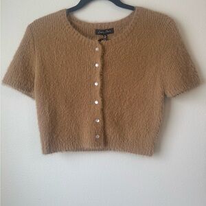 Emory Park Tan Fuzzy Button-Up Cardigan NWT